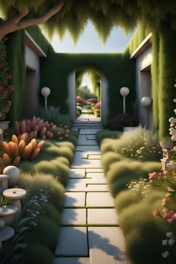 Garden, 8K resolution, high quality, ultra graphics, and detailed with lines.