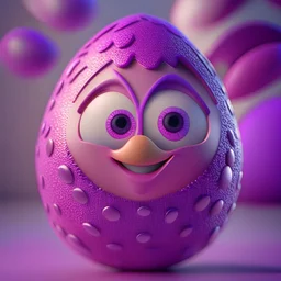 3d egg character, cute happy pixar face, pink and purple color scheme, intricate details, 8k,sharp focus,hyper realistic, sony 50mm 1.4