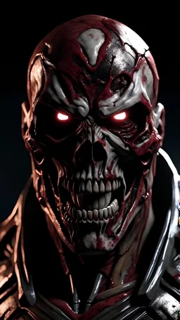 Dramatic ironman as a zombie covered in wounds and blood all over and opened its mouth showing its teeth and ready to bite, lightning on the background, cinematic, extreem realistic, extreem detailed, extreem Sharp, middle close-up shot