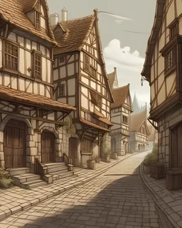 draw a realistic street in a medieval town