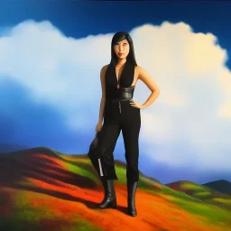 Full body portrait, painting, medium shot lady background and miground volumetric cloud