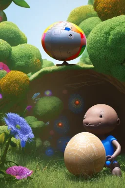 african baby inside egg, 3d, village, robot, 8k quality