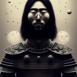 japan man,brutal man,reflections,shadows,realistic light,one person,Japanese Samurai,Long Black hair covered in a bunch, moon Light,sad,night,smoke,noar style,drawing with dots, sketch art