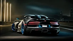 Super Evil Bugatti merged with dodge viper Hyper Sport, desktop wallpaper, 4K, Cinematic, rear view