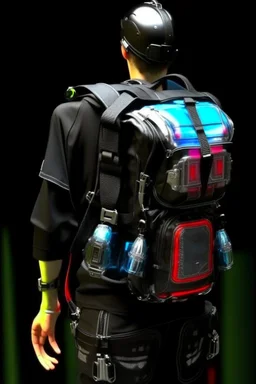 robot, back pack, transparent, sci fi, punk, color, neon