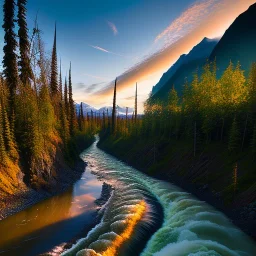 Raging River at sunrise in alaska by Sydney Laurence