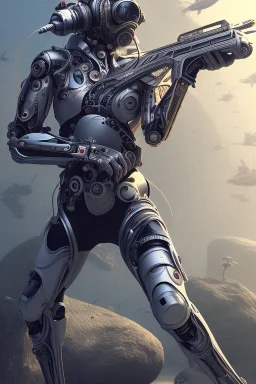 diver like a cyborg,with the gun,hi quality detail,hi quality textures,cinematic,realistic,aggressive