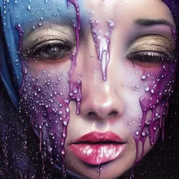 melting watercolor paint as woman's face, wearing hijab, dripping, melting face, fine detail, highly intricate, modern surrealism painting, fog, high-quality, volumetric lighting, 8k, ultrahd, George Grie, Marco Escobedo, Igor Morski,Brian Froud, Howard Lyon, Selina French,annie stokes