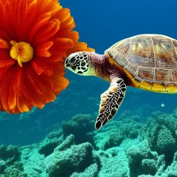 turtle and flower sea and mountain