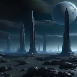an anomalous planet with large abundant floating pillars and a bleak stony ground with a walmart supercenter floating in the center breaking all time and space