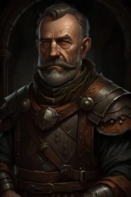 portrait of an fantasy dnd gruff serious old made of stone wearing leather armor