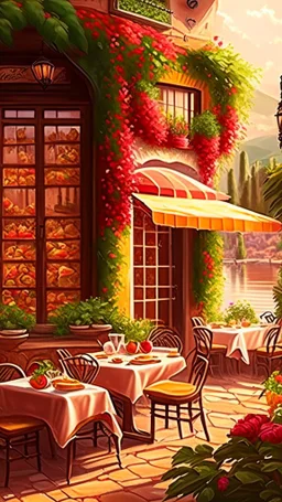 Restaurant, date, scenery, background, art, drawing, very realistic, detailed, vibrant colors.