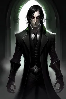 the dark butler, elf with dark hair, dark clothes, shadow magic
