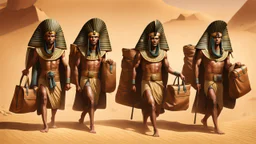 Pharaoh soldiers emerge from inside leather bags