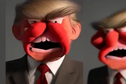 Angry muppet trump in suit, no tongue, looking forward, face, eyebrows