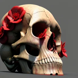 human skull , with red flowers , unreal 5 , QR code , full body