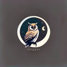 Owl + moon. Logo design minimalist. Soft colors. Dark