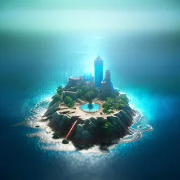 The Isometric Glass Tall Box Mini Model Little Real Island shape smooth Mixed Water Fall Under Ocean Sunshine Summer Background Blue Sea, The Last Of Us / Avatar, Octane Render / ZBrush, Cinematic, IMAX Film, Nikon D750, 16K, Autostereoscopy, Anthropomorphic, Golden Ratio, Geometry, Symmetric, Depth Of Field, Highly Detailed, Ultra Realistic, Beautiful Lighting, Halfrear Lighting, Soft Light, Candoluminescence, Cast Shadow, Reflective, Glow, Translucent, Normal Map, Carbonated --testp