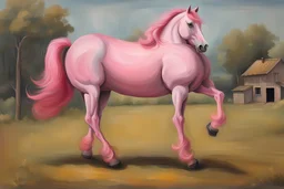 a pink horse like a 19th painting