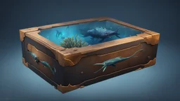 a box 10 cm long by 5 cm wide and 25 cm high, from subnautica drown on a box, sea animals, leviathan, dark colours