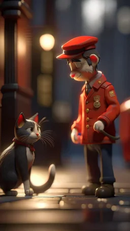 postman pat and his cat, shot on Hasselblad h6d-400c, zeiss prime lens, bokeh like f/0.8, tilt-shift lens 8k, high detail, smooth render, down-light, unreal engine, prize winning