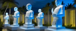 A pale bluish white realm with glowing light balls designed in Hawaiian tiki statues painted by Piet Mondrian