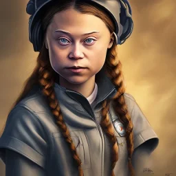 portrait of Greta Thunberg as a coal miner