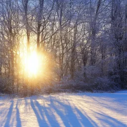 winter landscape, crystal, sun, hyperreal