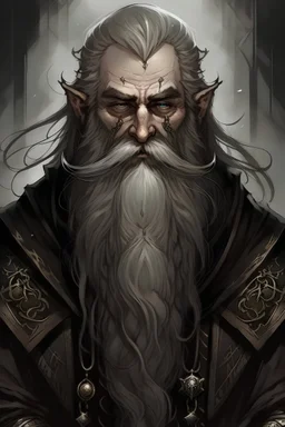 Saintly gothic dwarf young but white beard revenant dark veins