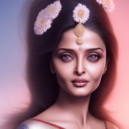 beautiful indian actress aishwarya rai , head, women, portrai, tron sketch of a girl on lined paperA beautiful one nude body of a make up smiling woman blond long hair, alone, high key lighting, volumetric light high details with white stripes and blue eye, smiling with plump pink lips, flowers around, unreal engine petit prince belle fine, profil de trois quart, grand front cosmique, peau bleu cristalline, yeux bleu