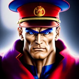 Ultra detailed fullbody Portrait in oil on canvas of Street Fighter- M.Bison,extremely detailed digital painting,ultrarealistic skin,intense stare, extremely detailed face, crystal clear eyes, mystical colors ,perfectly centered image, perfect composition, rim light, beautiful lighting,masterpiece ,8k, stunning scene, raytracing, anatomically correct, in the style of Simon Bisley and Ohrai Noriyoshi and robert e howard and Steve Jung and frank frazetta.