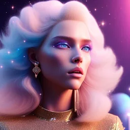 white woman glitter long blond hair blue eyes in a galactic ambiance, delicate colors in the foreground, full of details, smooth, light effect，vaporwave colorful, smooth, extremely sharp detail, finely tuned detail, ultra high definition, 8 k, unreal engine 5, ultra sharp focus