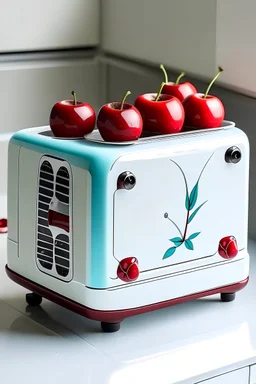 White bread toaster with printed cherries