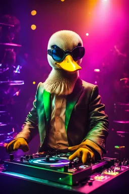 Photography Humanoid Duck as dj player smusical self expression play dj in disco club