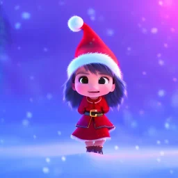 3d animation style, cute kawaii chibi styled anthropomorphic dragon, cozy winter setting, wearing a christmas hat and holding a present, soft lightning