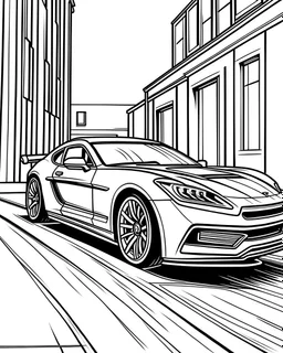 Create a car coloring page, white background, straight lines