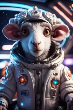 pen outline, really macho pimp gremlin sheep captain that go hard sitting in space station cockpit , in front of space portal dimensional glittering device, bokeh like f/0.8, tilt-shift lens 8k, high detail, smooth render, down-light, unreal engine, prize winning