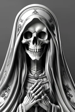 santa muerte symbol grey and white hyper realistic
