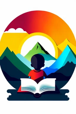 The logo consists of a child facing a book and mountains and colors