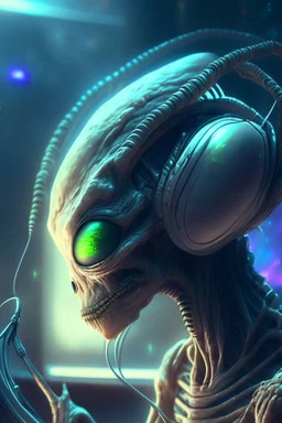 Alien listening to music ,highly detailed, artstation, sharp focus,4k