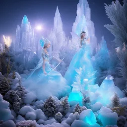 bright ice fairy, casttle, rabbits, ice mountain, crystal, ice crystal