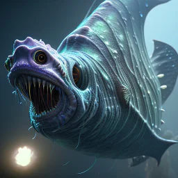 fluid ink angler fish creature, unreal engine 5, 8k resolution, photorealistic, ultra detailed