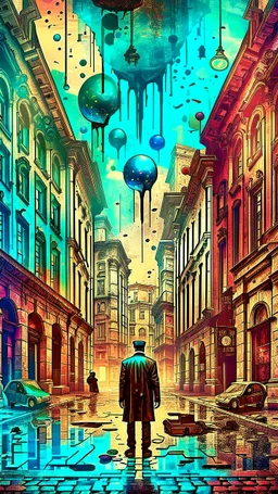 Old city ,minimalism, surreal a banker splash art explosion,minimalist surreal surrounding background,surreal lonely depth,deep soul spirit,fantasy surreal geometry,flat,utopia,album art,cover art,album cover,cinematic,8k,epic movie still,sharp focus,by Gustav Klimt,pascal blanche,rutkowski,repin,artstation hyperrealism painting concept art of detailed character,design matte painting,leaf