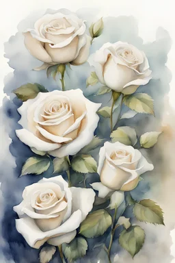 watercolor drawing of white roses