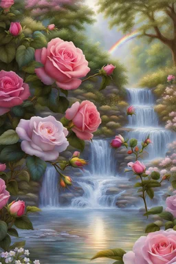 Trés belles roses, rainbows, beautiful colors gardens , flowers, cascades
