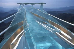 a futuristic glass bridge made of glass by architect "Science-Fiction"