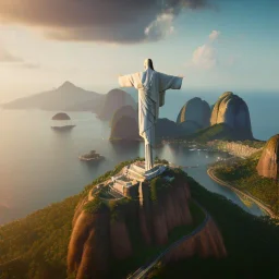 Christ the Redeemer, beautiful, landscape,sunset, unreal engine 5, cinematic lighting, photorealistic, realistic, hyper detailed, 8k, octane render, cinema 4d