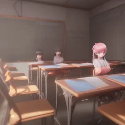 girl study classroom, unreal anime style, unreal engine 5 --ar 2:1