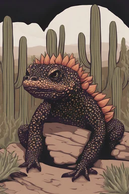 gila monster saguaro in the style of scandygirl