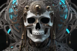 Ghost with skull mask and Body parts mechanism in 8k realistic cgi drawing style, close picture, neon, intricate details, highly detailed, high details, detailed portrait, masterpiece,ultra detailed, ultra quality